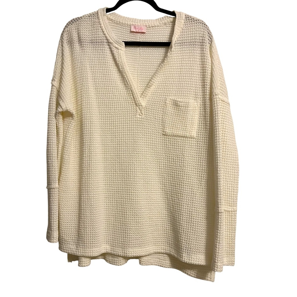 Pink Lily Lightweight V-Neck Pullover Waffle Top Long-Sleeve Layer Swim Coverup